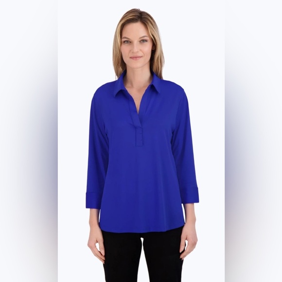 FOXCROFT Sophia Johnny Collar Jersey Shirt Plus 1X Royal Blue - Picture 1 of 14